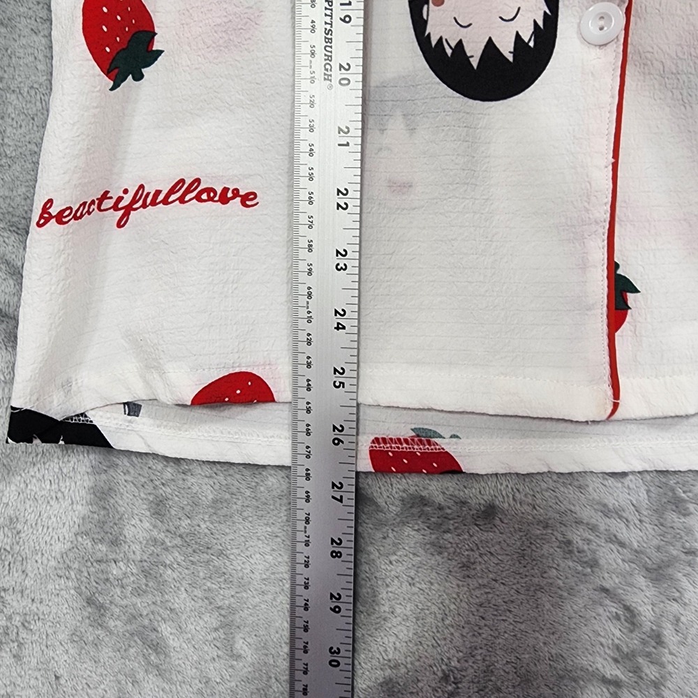 Pajama Set Womens 4 White Red Strawberry Button Front‎ Long Sleeve Two Piece - Picture 7 of 15